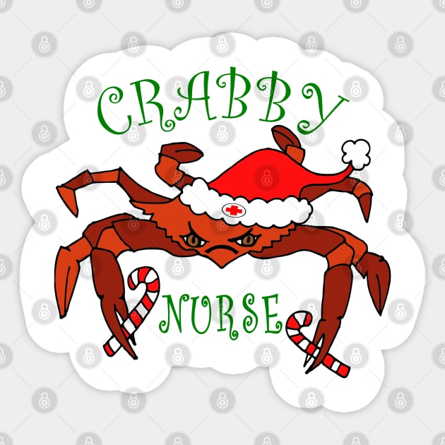 Funny Crabby Nurse Christmas Crab Sticker by DesignFunk